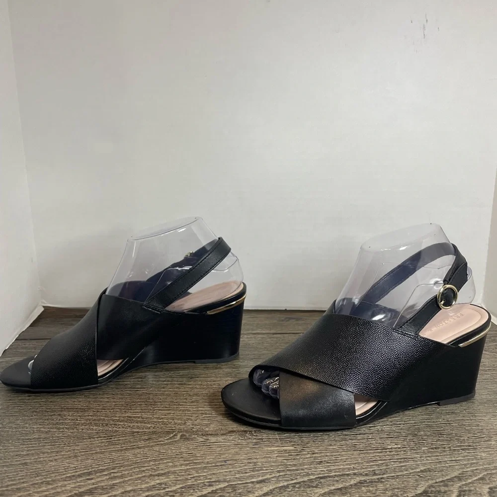Preston & York Black Wedge Sandals. Leather upper. Size 8M. Like new. Pre-owned